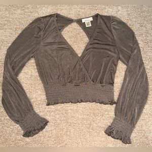 Metallic Long Sleeve Crop Top - Size Medium